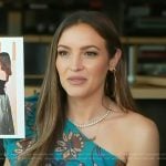 Emily’s blue floral print one shoulder jumpsuit on Access Hollywood