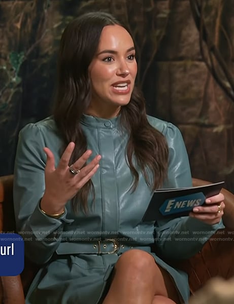Emily Kurl's blue leather mini dress on E! News