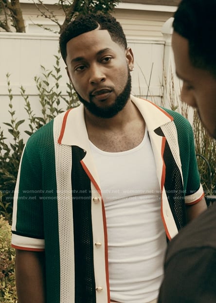 Emmett's striped crochet knit shirt on The Chi