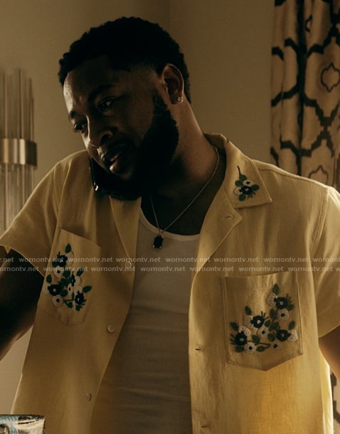 Emmett’s yellow floral embroidered shirt on The Chi