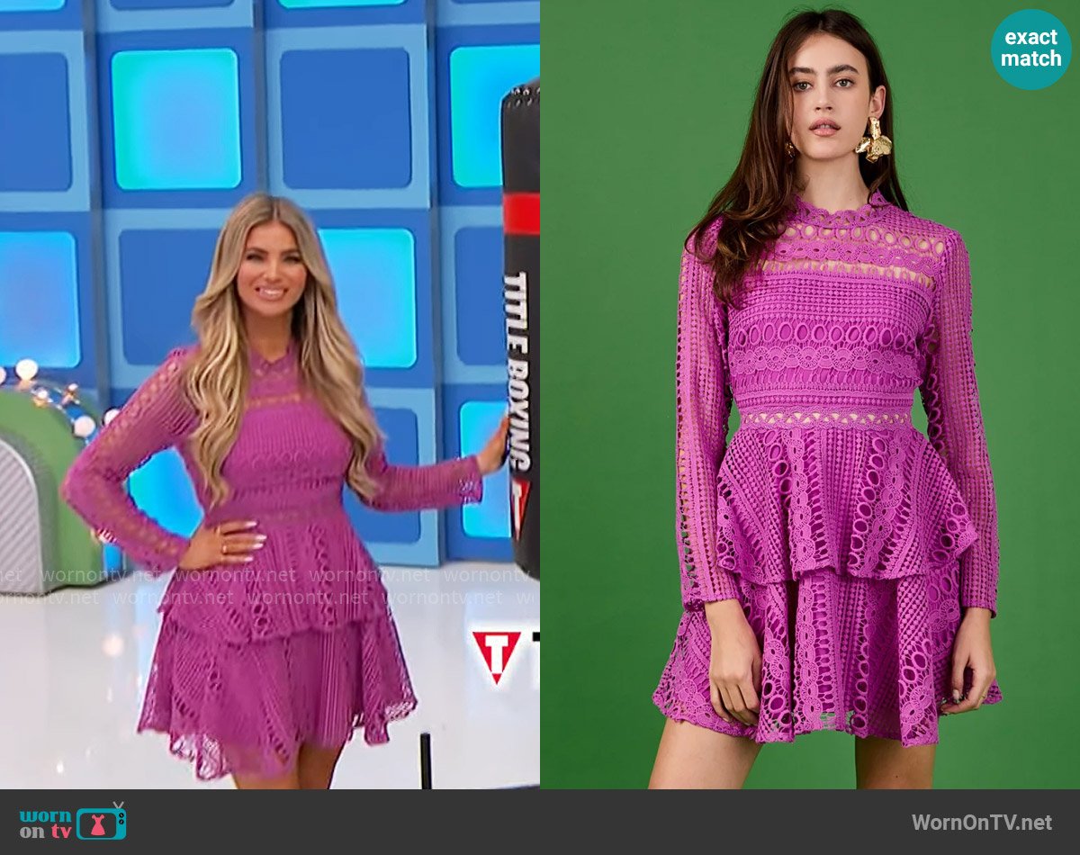 Endless Rose Crochet Lace Mini Dress worn by Amber Lancaster on The Price is Right
