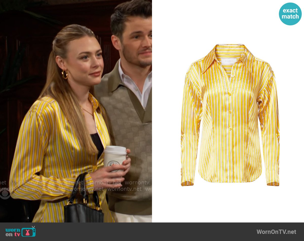 Equipment La Rue Saint Honore Bailey Striped Silk Blouse worn by Claire Grace (Hayley Erin) on The Young and the Restless