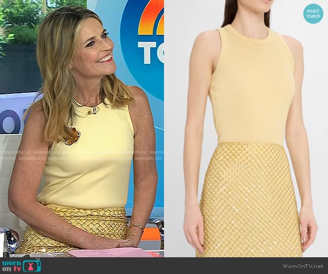 Veronica Beard Jordyn Cropped Tank Top in Chamomile worn by Savannah Guthrie on Today