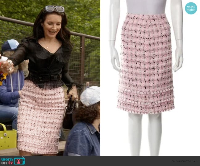 Escada Tweed Pattern Knee Length Skirt worn by Charlotte York (Kristin Davis) on And Just Like That