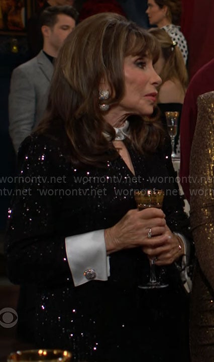 Esther’s black sequin dress with contrasting collar and cuffs on The Young and the Restless