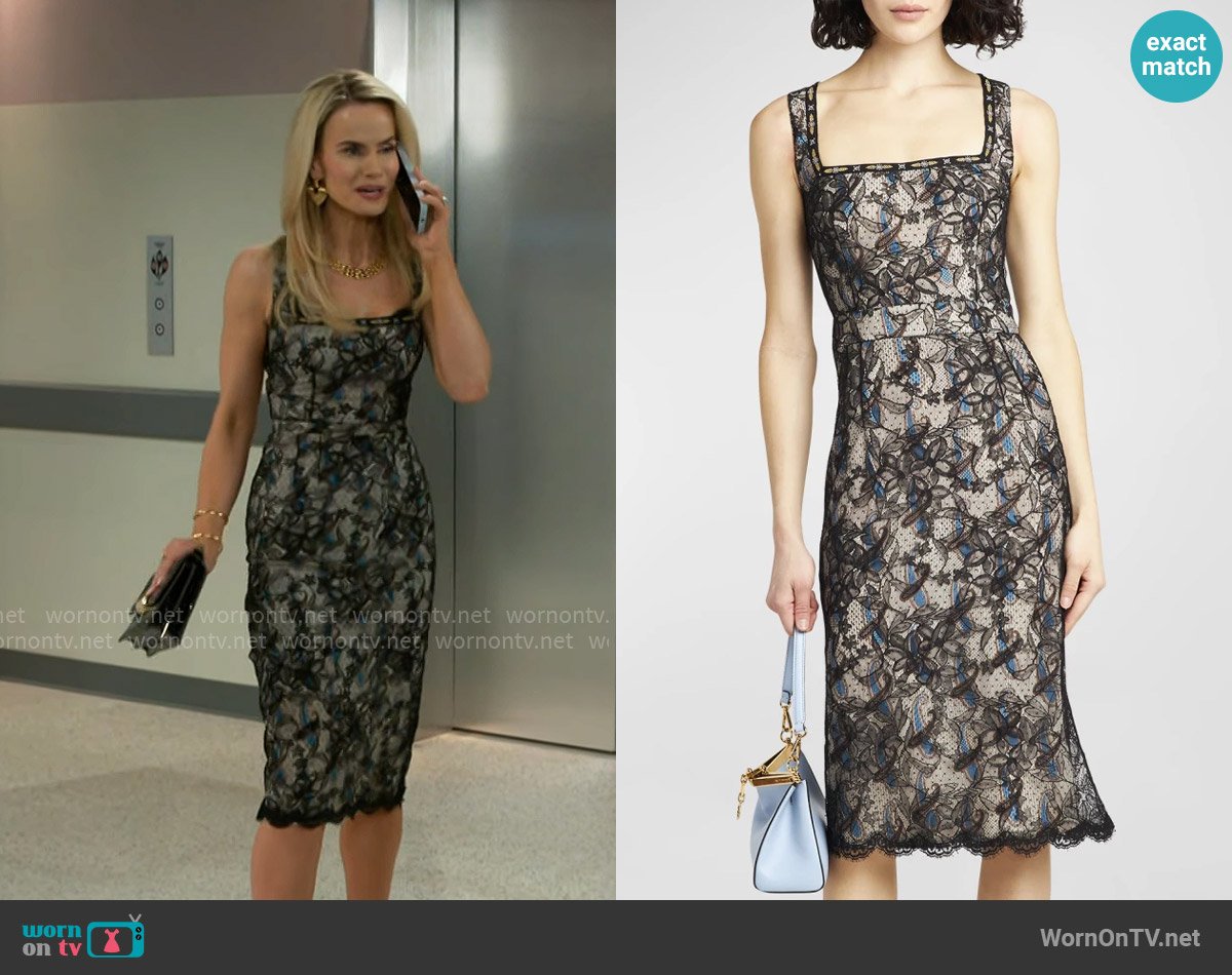 Etro Lace-Overlay Paisley Jacquard Sleeveless Sheath Dress worn by Vanessa McBride (Lauren Buglioli) on Beyond the Gates