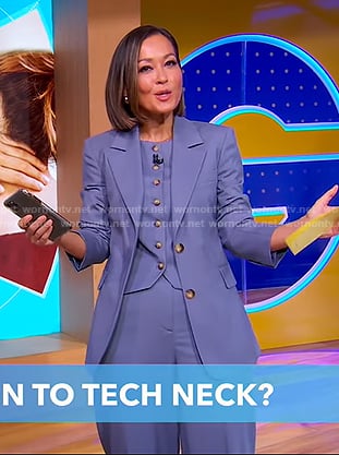 Eva’s pale blue vest and blazer on Good Morning America