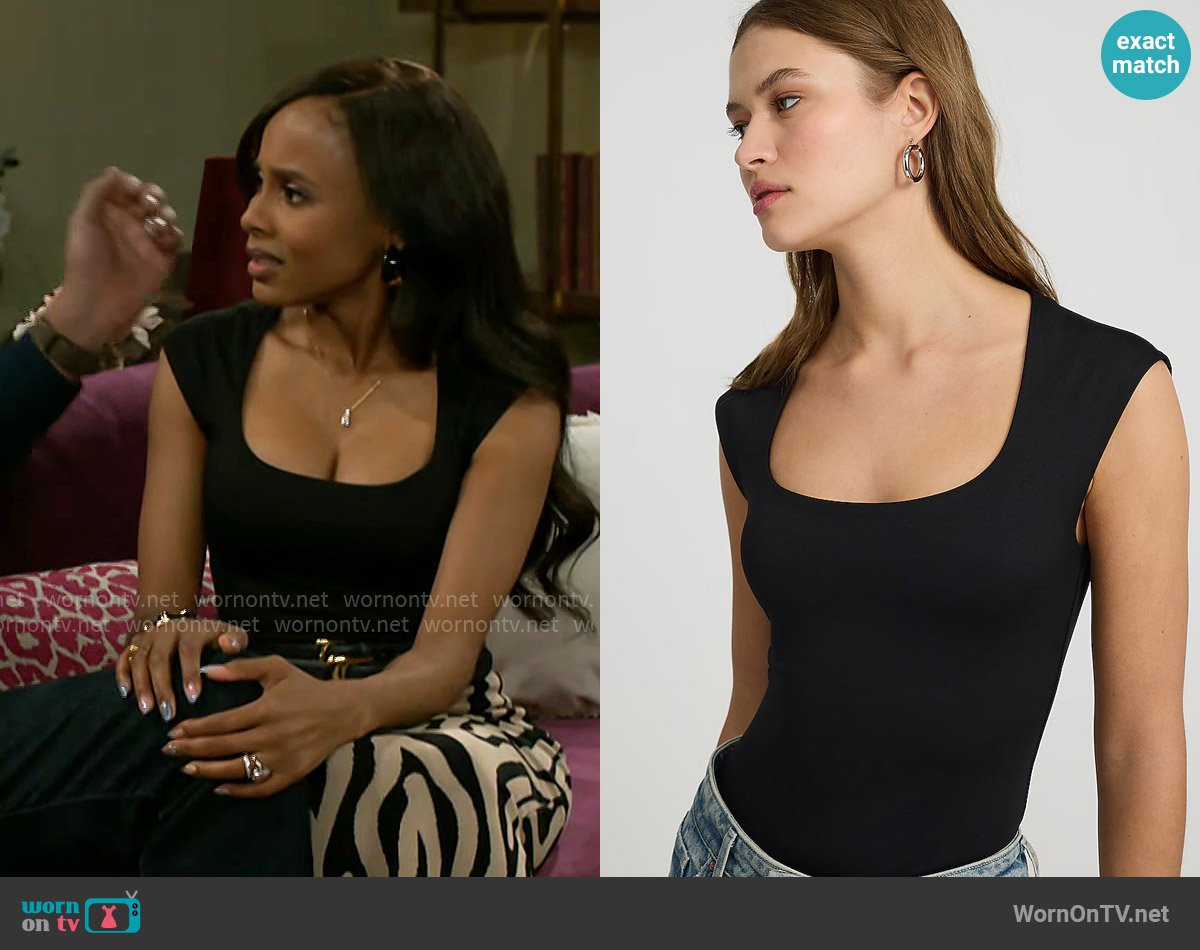 Express Body Contour High Compression Scoop Neck Cap Sleeve Bodysuit worn by Hayley Lawson (Marquita Goings) on Beyond the Gates