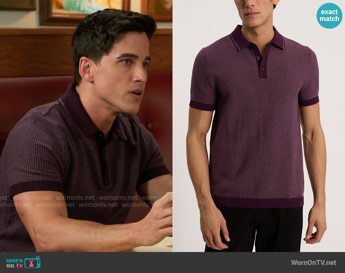 Express Textured Tipped Cotton Short Sleeve Sweater Polo worn by Bradley 'Smitty' Smith (Mike Manning) on Beyond the Gates