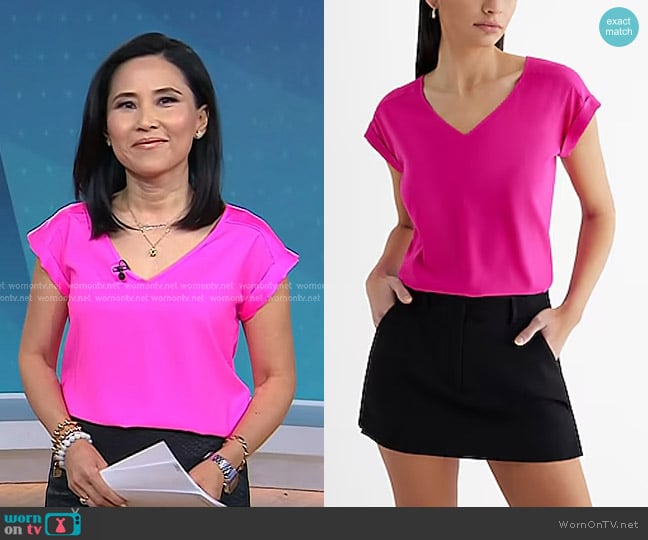 Express V-Neck Short Cuff Sleeve Gramercy Tee worn by Vicky Nguyen on Today
