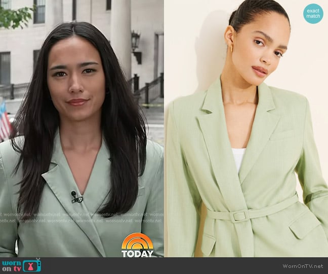 Extro & Vert Emma Linen Blend Blazer in Light Green worn by Emilie Ikeda on Today