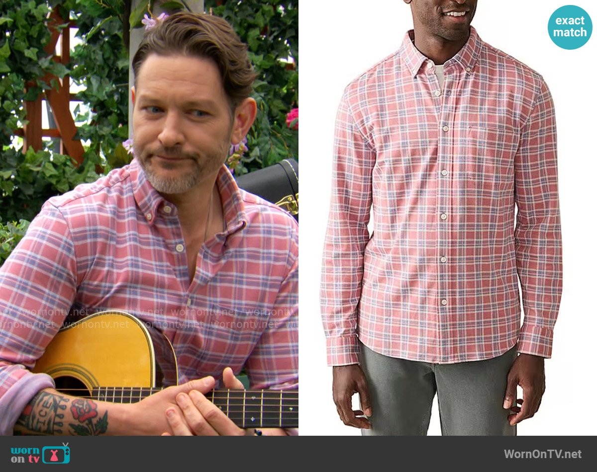 Faherty Coastline Knit Shirt in River Rose Plaid worn by Daniel Romalotti (Michael Graziadei) on The Young and the Restless