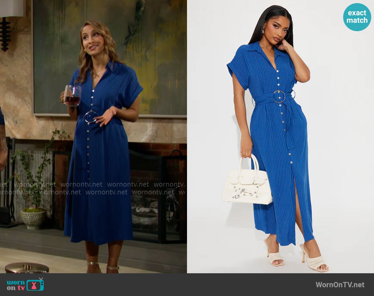 Lily’s blue striped shirtdress on The Young and the Restless