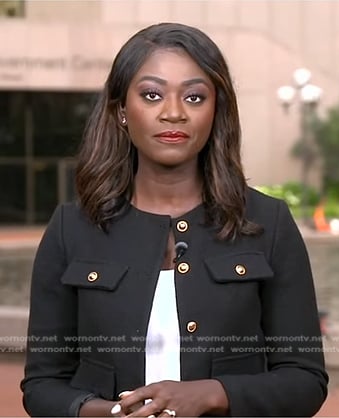 Faith Abubey’s black jacket with gold buttons on Good Morning America
