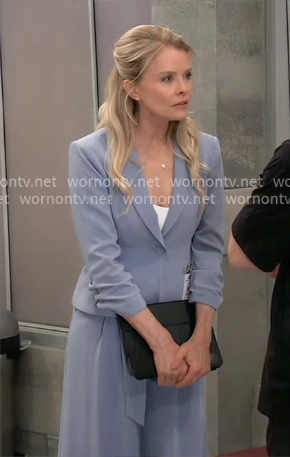 Felicia's light blue blazer and pleated pants on General Hospital