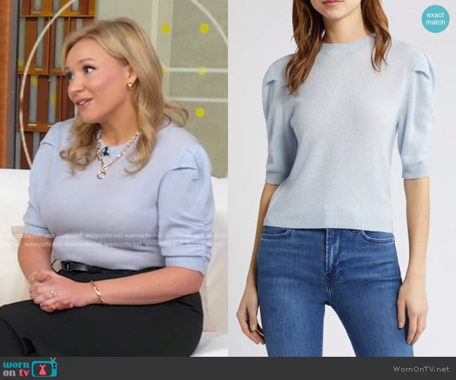 Frame Ruched Sleeve Sweater in Light Blue worn by Dr. Alexandra Sowa on Good Morning America