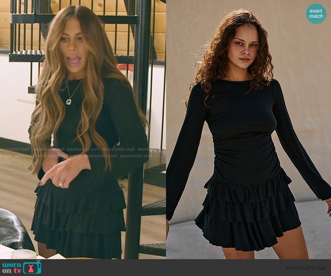 Free People Good Feels Ruffle Long-Sleeve Mini worn by Jessi Ngatikaura on The Secret Lives of Mormon Wives