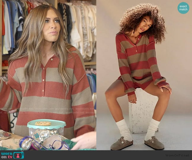 Free People Picnic striped sweater romper worn by Jessi Ngatikaura on The Secret Lives of Mormon Wives