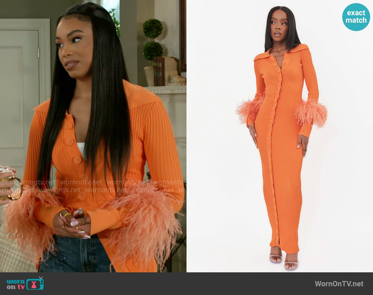 Fumi Marigold Maxi Dress in Apricot worn by Chelsea Hamilton (RhonniRose Mantilla) on Beyond the Gates