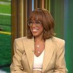 Gayle King’s beige pinstripe suit on CBS Mornings