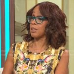 Gayle King’s mirrored bird and flower print dress on CBS Mornings