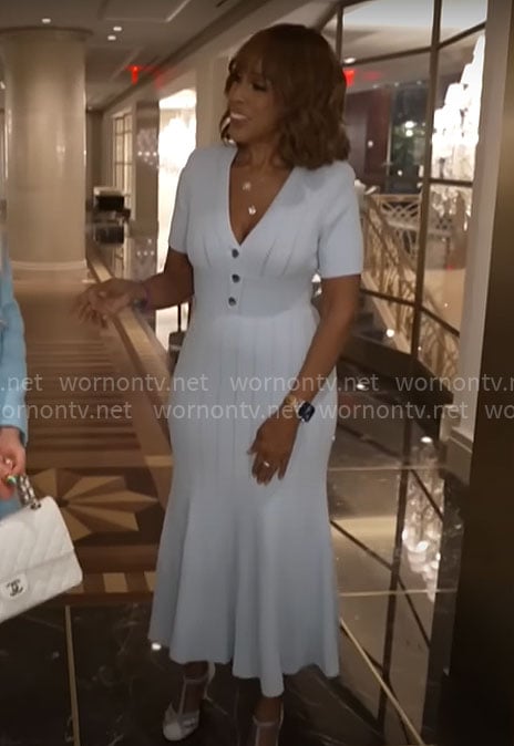 Gayle King's light blue knit midi dress on CBS Mornings
