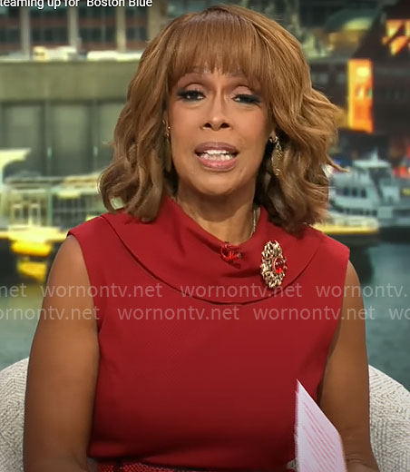 Gayle's red high neck dress on CBS This Morning