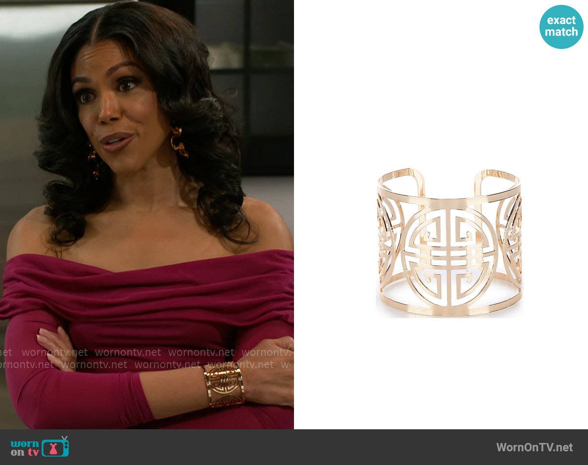 Gemma Layne Geometric Cut Out Cuff Bracelet worn by Dani Dupree (Karla Mosley) on Beyond the Gates