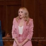 Georgia’s pink suit and white chain-trim top on Ginny & Georgia