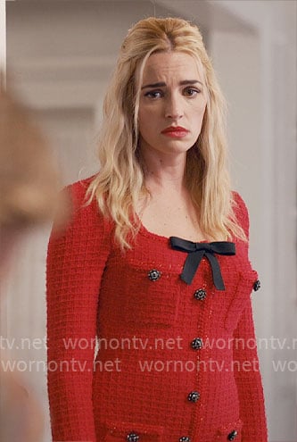 Georgia's red tweed dress with bow on Ginny & Georgia