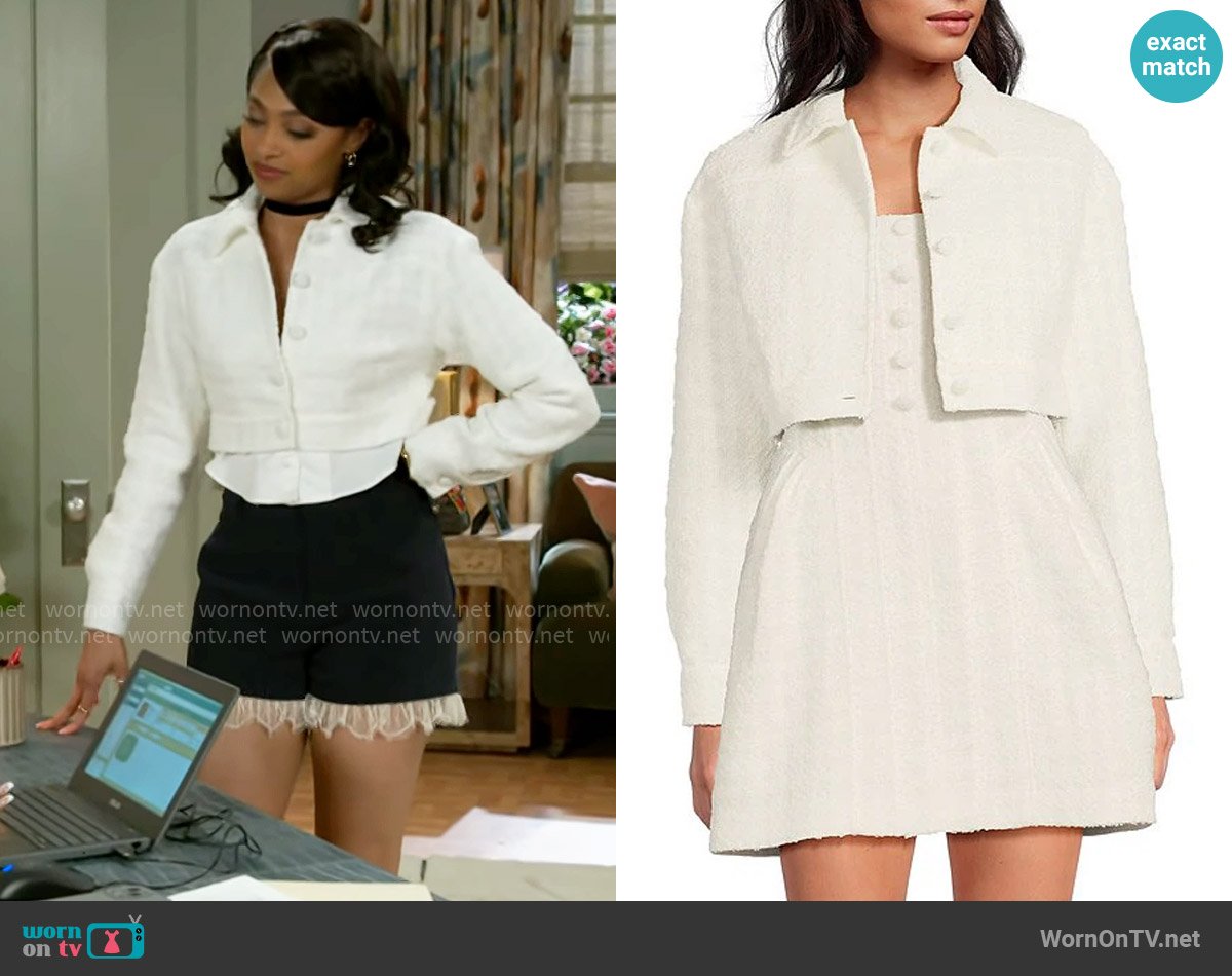 Gianni Bini Charlie Tweed Button Front Pocket Jacket worn by Kat Richardson (Colby Muhammad) on Beyond the Gates