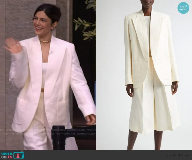 Gia Studios Oversize Double Breasted Blazer worn by Monica Barbaro on Live with Kelly and Mark