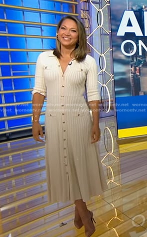 Ginger's ivory ribbed button front dress on Good Morning America