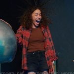 Ginny’s red plaid shirt and black denim shorts on Ginny & Georgia