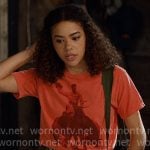 Ginny’s red rodeo graphic tee and striped shorts on Ginny & Georgia