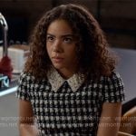 Ginny’s houndstooth tweed dress with pearl collar on Ginny & Georgia