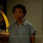Grace’s blue striped top on And Just Like That