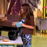 Gretta Monahan’s brown blazer and printed top and pants on The View