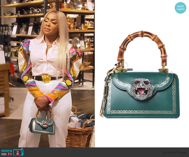 Gucci Calfskin Lisse Cornice Crystal Mini Thiara Top Handle Bag Emerald Oro