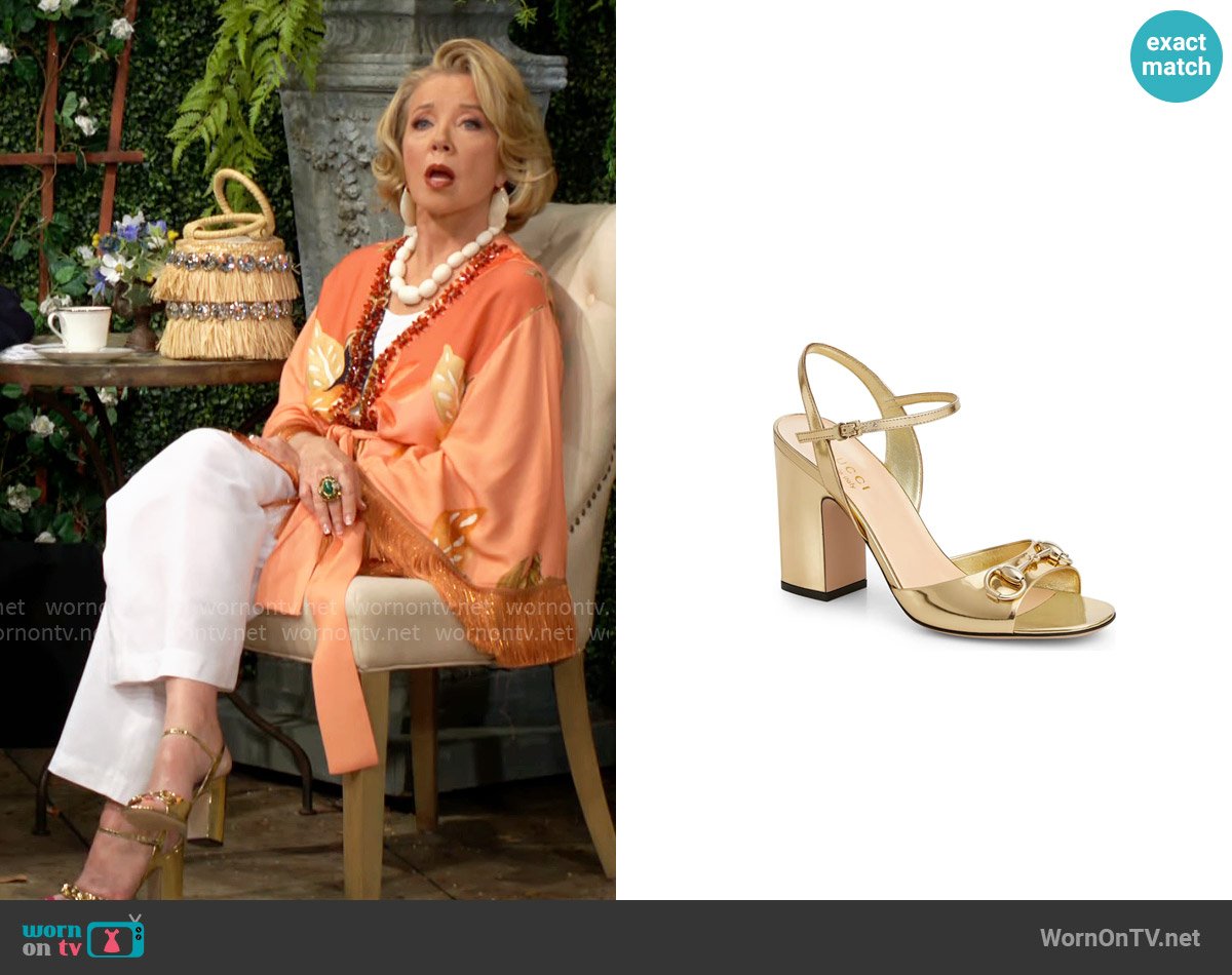 Gucci Horsebit Metallic Sandal  worn by Nikki Reed Newman (Melody Thomas-Scott) on The Young and the Restless