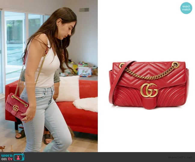 Gucci Marmont Shoulder Bag Hibiscus Red worn by Michelle Saniei on The Valley