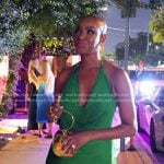 Guerdy’s green fringed halter neck dress on The Real Housewives of Miami