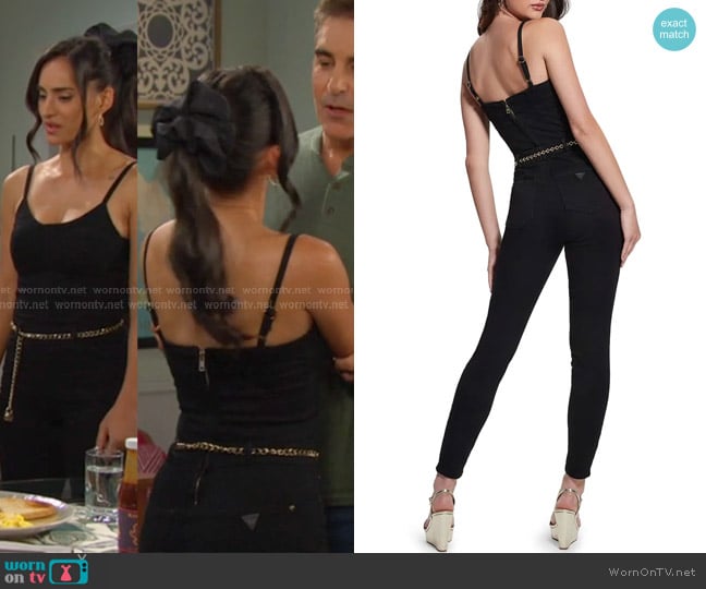 Guess Belted Denim Jumpsuit worn by Gabi Hernandez (Cherie Jimenez) on Days of our Lives