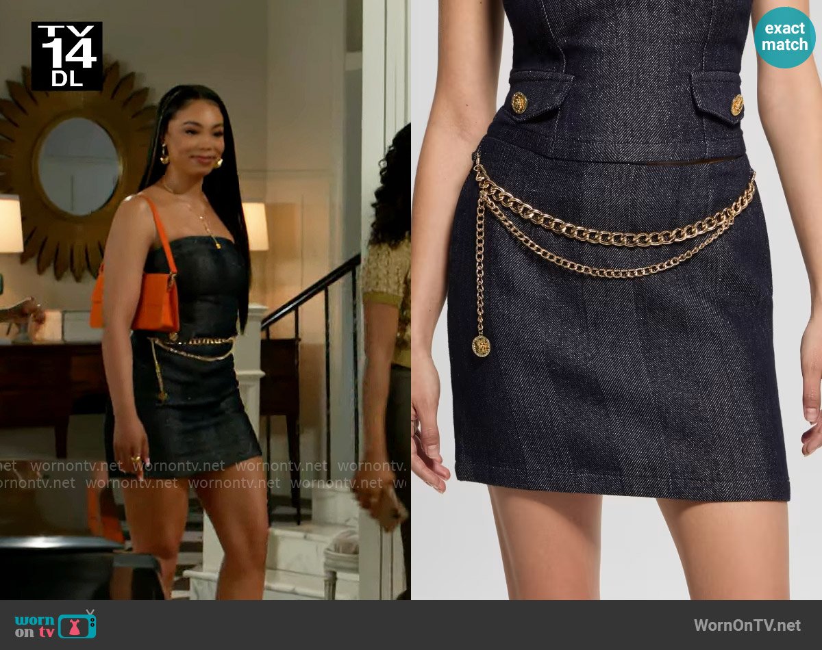 Guess Chane Denim Skirt worn by Chelsea Hamilton (RhonniRose Mantilla) on Beyond the Gates