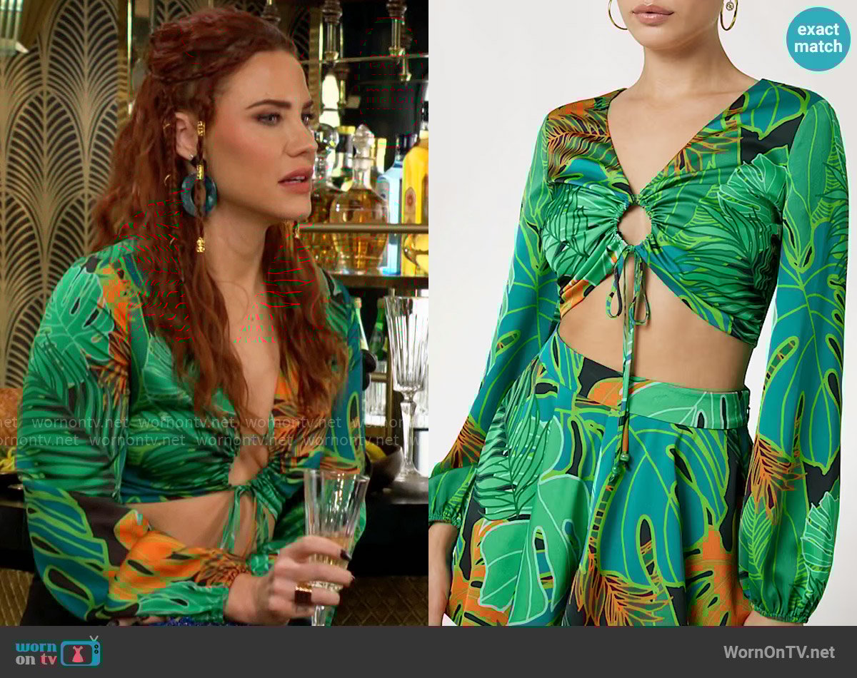 Guess Allover Print Top worn by Sally Spectra (Courtney Hope) on The Young and the Restless