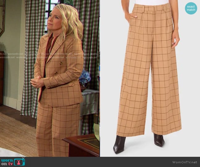 Halogen Windowpane Check Wide Leg Pants worn by Jennifer Horton (Melissa Reeves) on Days of our Lives