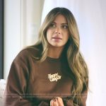 Demi’s happy camper’s brown sweatshirt on The Secret Lives of Mormon Wives