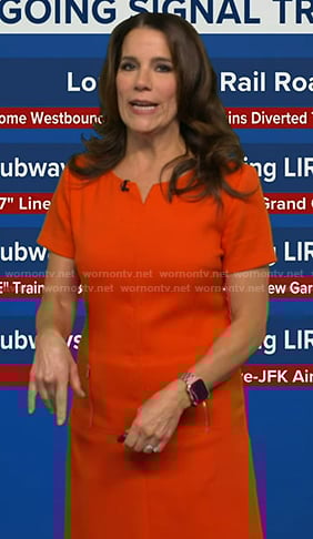 Heather's red dress with gold zipper pocket on Good Morning America