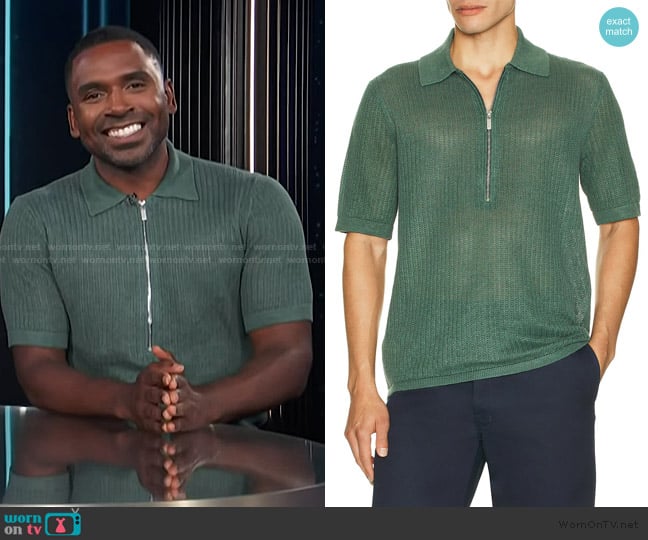 Justin’s green half zip knit polo on E! News