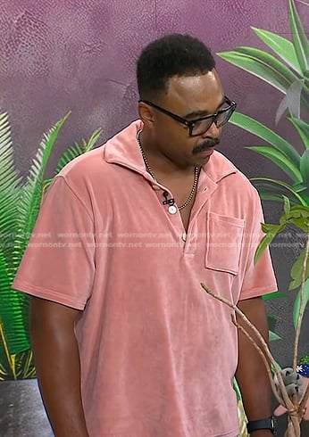 Hilton Carter's pink velour polo on Today